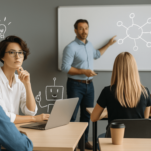 Formation IA en présentiel avec un formateur et des professionnels en session collective